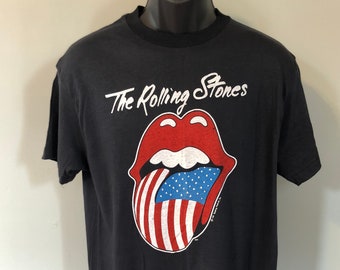 1981 Rolling Stones Tour Shirt Vintage Concert Tee North American Rock Roll Blues USA Flag Tongue Keith Richards Mick Jagger Ronnie Wood Lg