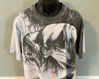 1993 Jurassic Park Tyrannosaurus Rex All Over Print Shirt Vintage