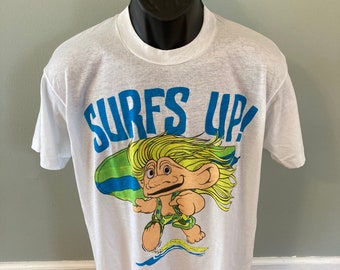 80s Troll Doll Surfs Up Shirt Vintage Tee Surfing Hawaii California Maui Jaws Pipeline Beach Ocean Summer Skateboard Screen Stars Large