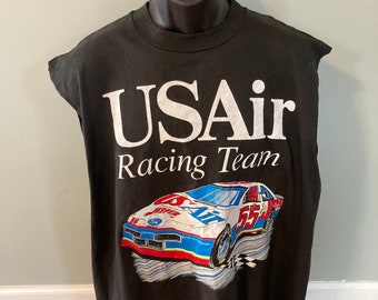 90s USAir Racing Team Tank Top Vintage Shirt Cut Off Tee Shirt Ford Thunderbird Jasper Race Fruit of the Loom Single Stitch XXL