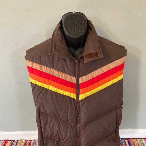 That 70s Show Rainbow Vest Vintage Kelso Ashton Kutcher Antler Down Feather Ski Winter Snow Puffy Puffer Jacket Coat Colorblock Retro XS