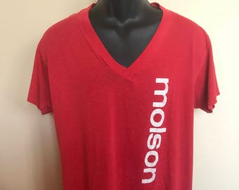 80s Molson Canadian Beer Shirt Vintage V Neck Tee Brewery Montreal Quebec Craft Miller Coors Budweiser Spud Superbowl Red Ched by Anvil Long