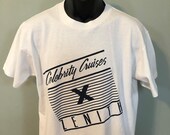 1992 Celebrity X Cruises Zenith Shirt Vintage Tee 90s Cruise Ship Vacation Florida Caribbean Bermuda Promo Logo Stripe Made USA Anvil Large