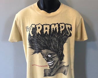 80s The Cramps Bad Music for Bad People Shirt Vintage Band Tee Punk Rock Horror Goth Psychobilly Concert Tour Promo Halloween Rare Medium