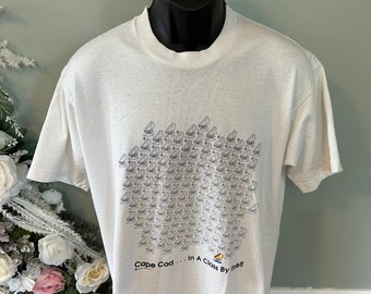 80s Cape Cod Massachusetts Camisa Vintage Tee Velero Marthas Vineyard Nantucket Verano náutico Puntada única Fruit of the Loom Large