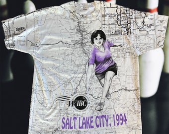 1994 Bowling Congress Salt Lake City Shirt Vintage 90s Sport Tee All Over Print Women's International WIBC Utah Single AOP Stitch Large