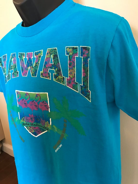 80s Hawaii Turtle Bay Shirt Vintage Tee Neon Aloh… - image 2