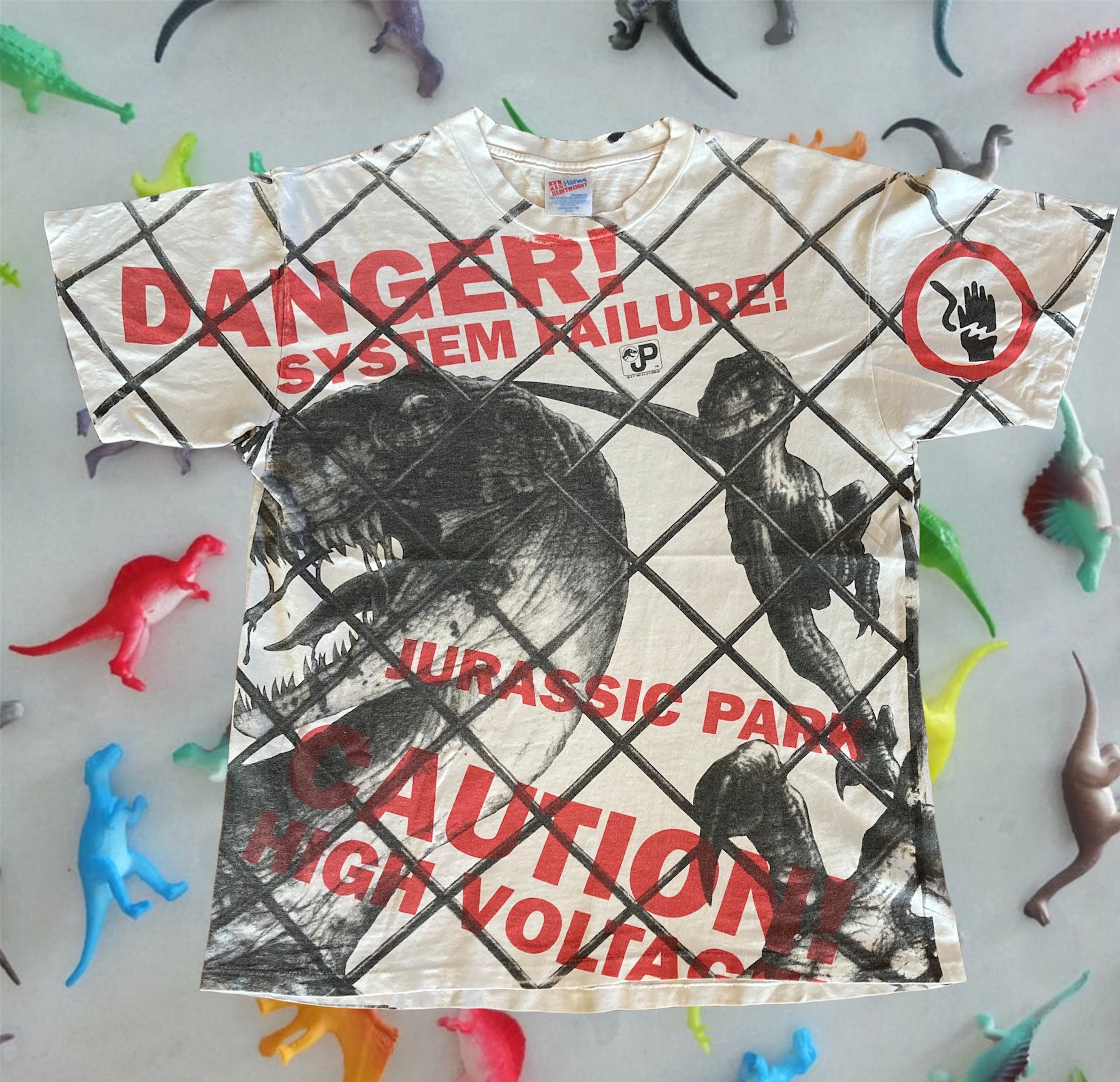 1993 Jurassic Park Velociraptor All Over Print Shirt Vintage 90s