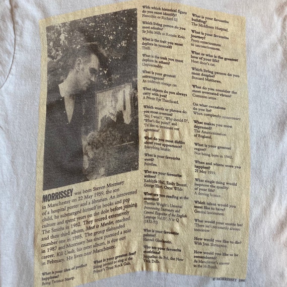 1991 Morrissey Concert Tour Shirt Vintage 90s Band Te… - Gem