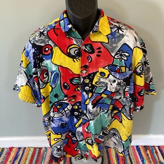 90s Geometric Shapes Shirt Vintage Button Tee In L