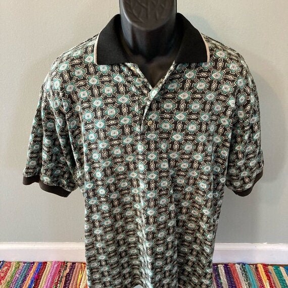 80s Geometric Polo Shirt All Over Print Chain Pattern