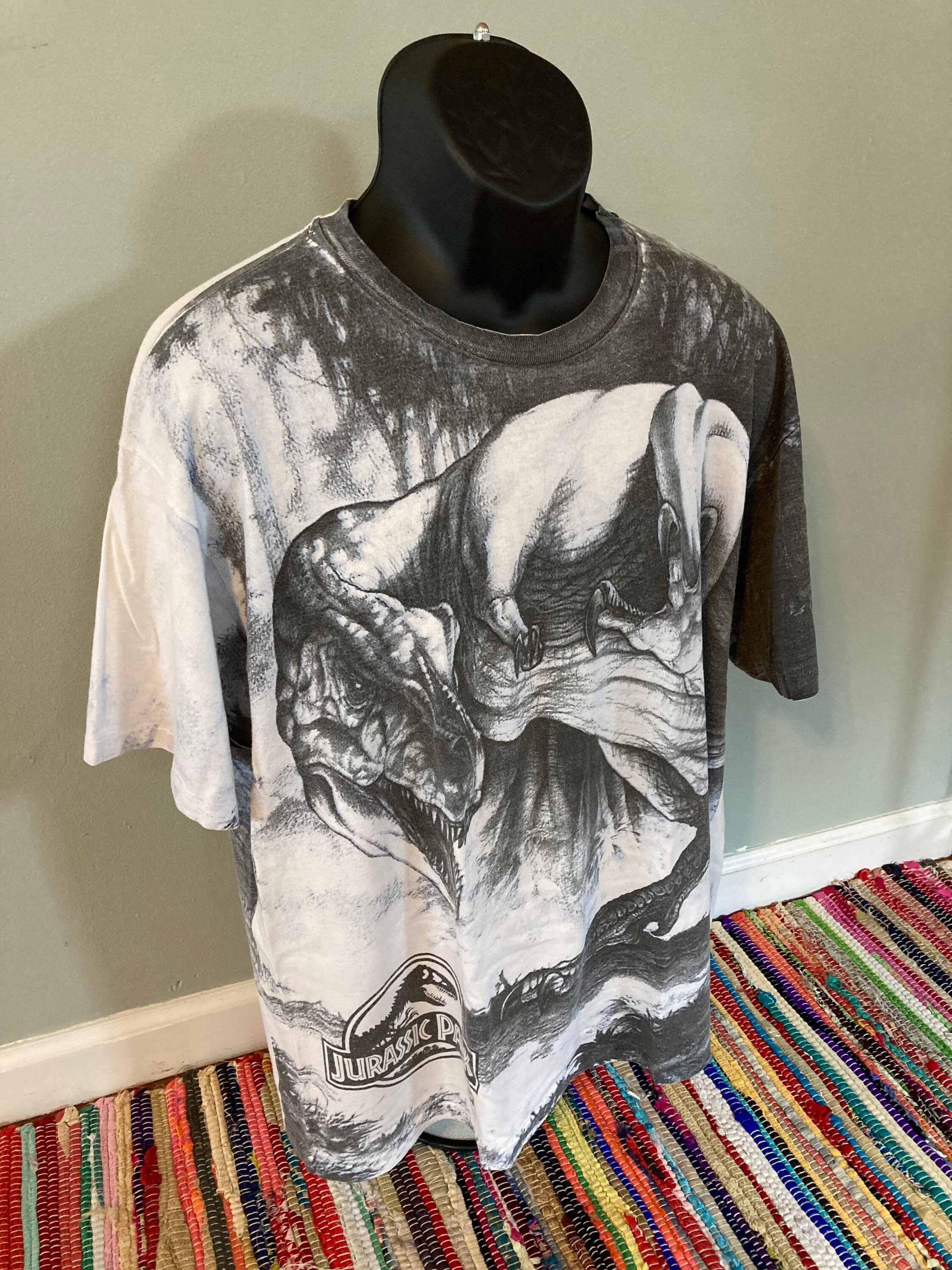 1993 Jurassic Park Tyrannosaurus Rex All Over Print Shirt Vintage 