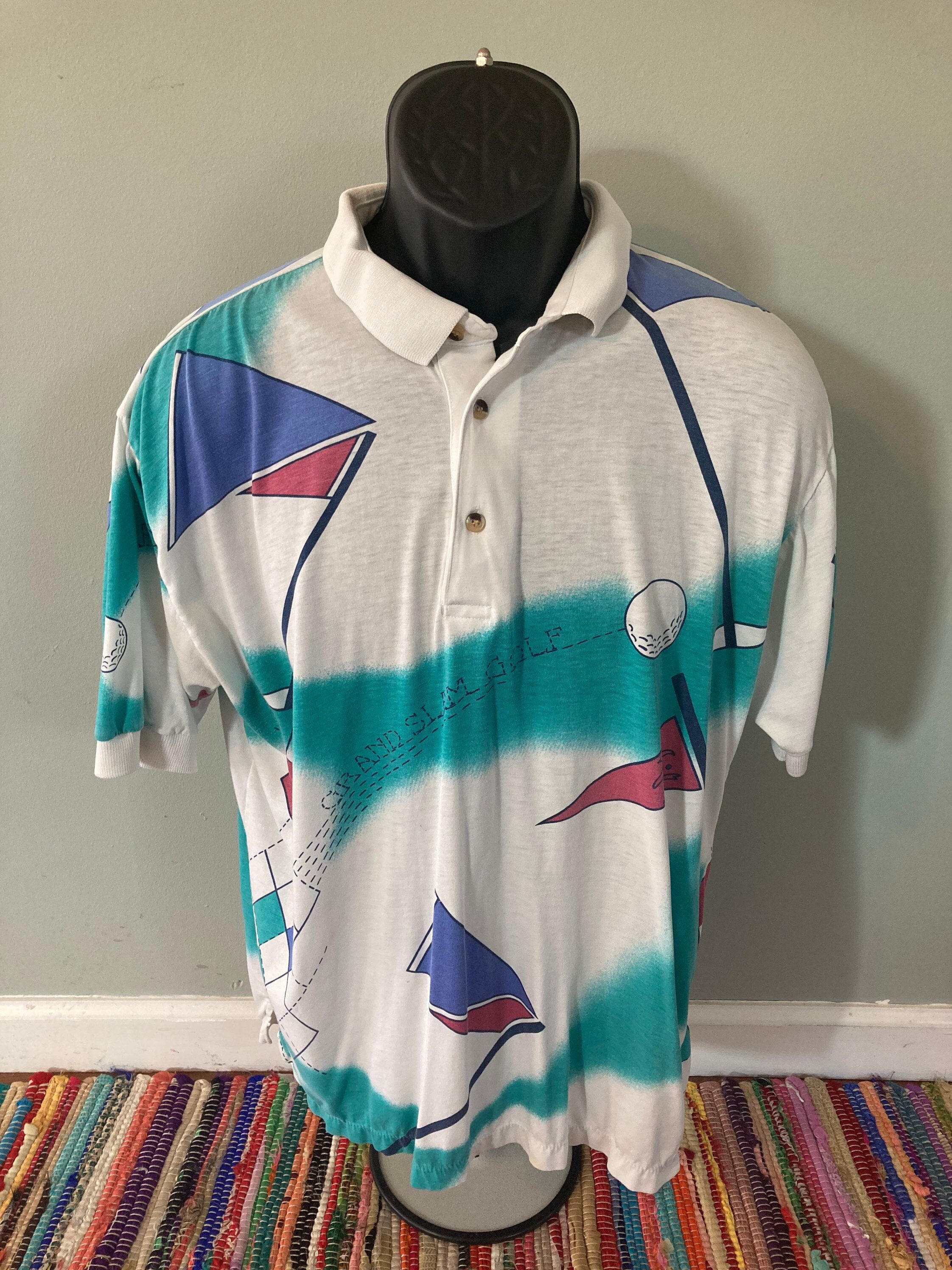 80s 90s Golf Polo Shirt Vintage Tee Grand Slam Golf Hole in One All Over Print AOP PGA Masters Championship White Large Etsy