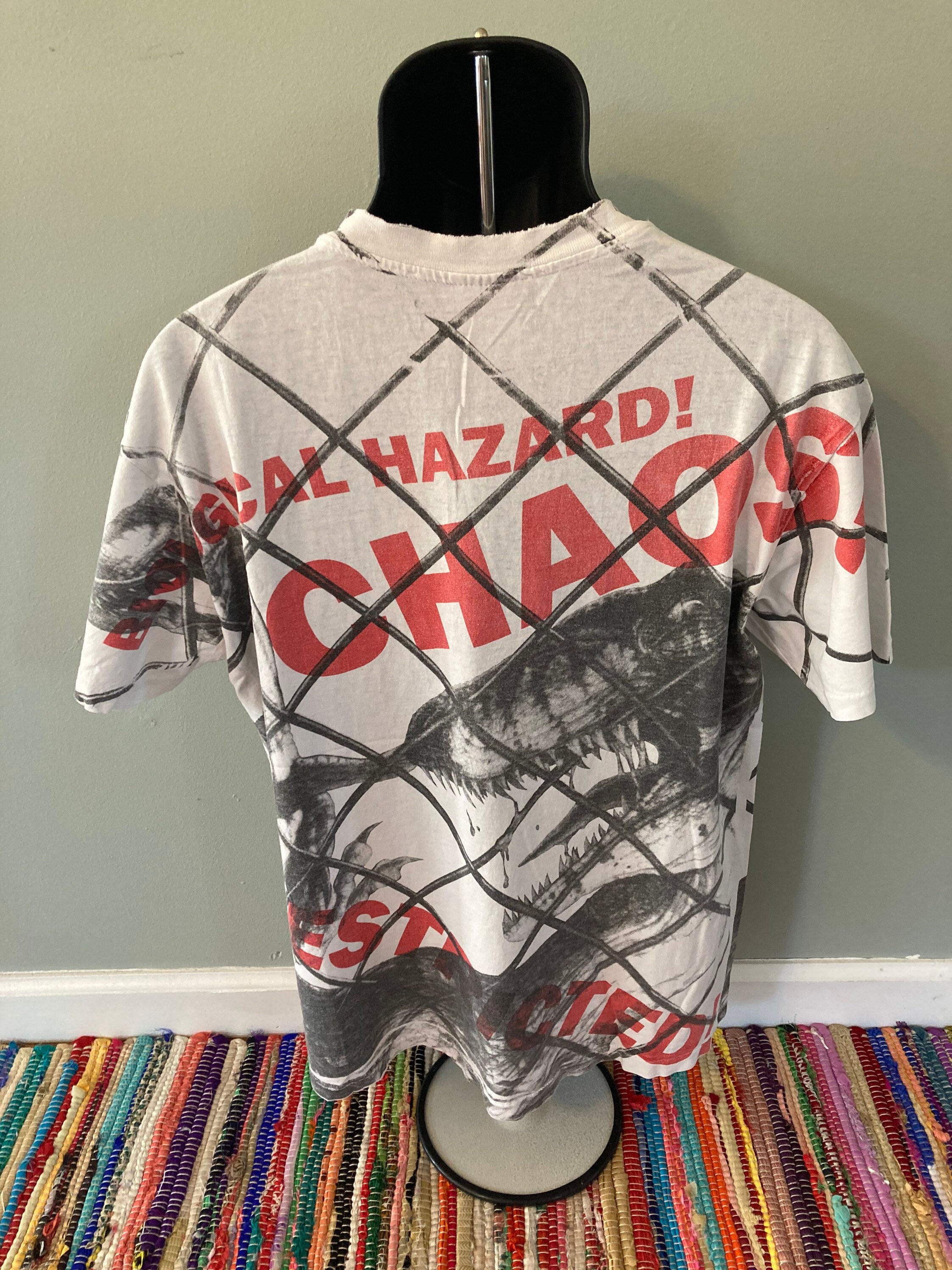 1993 Jurassic Park Velociraptor All Over Print Shirt Vintage 90s
