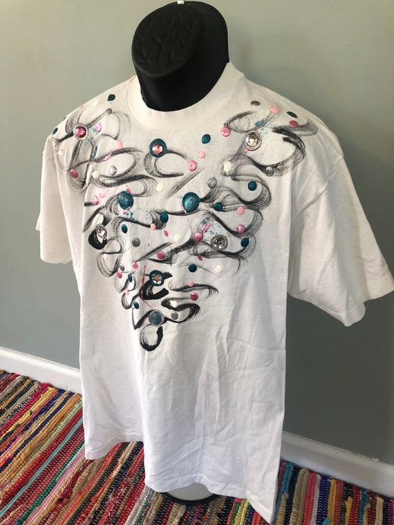 80s Beaded Brush Stroke Shirt Vintage Tee Zee Wear