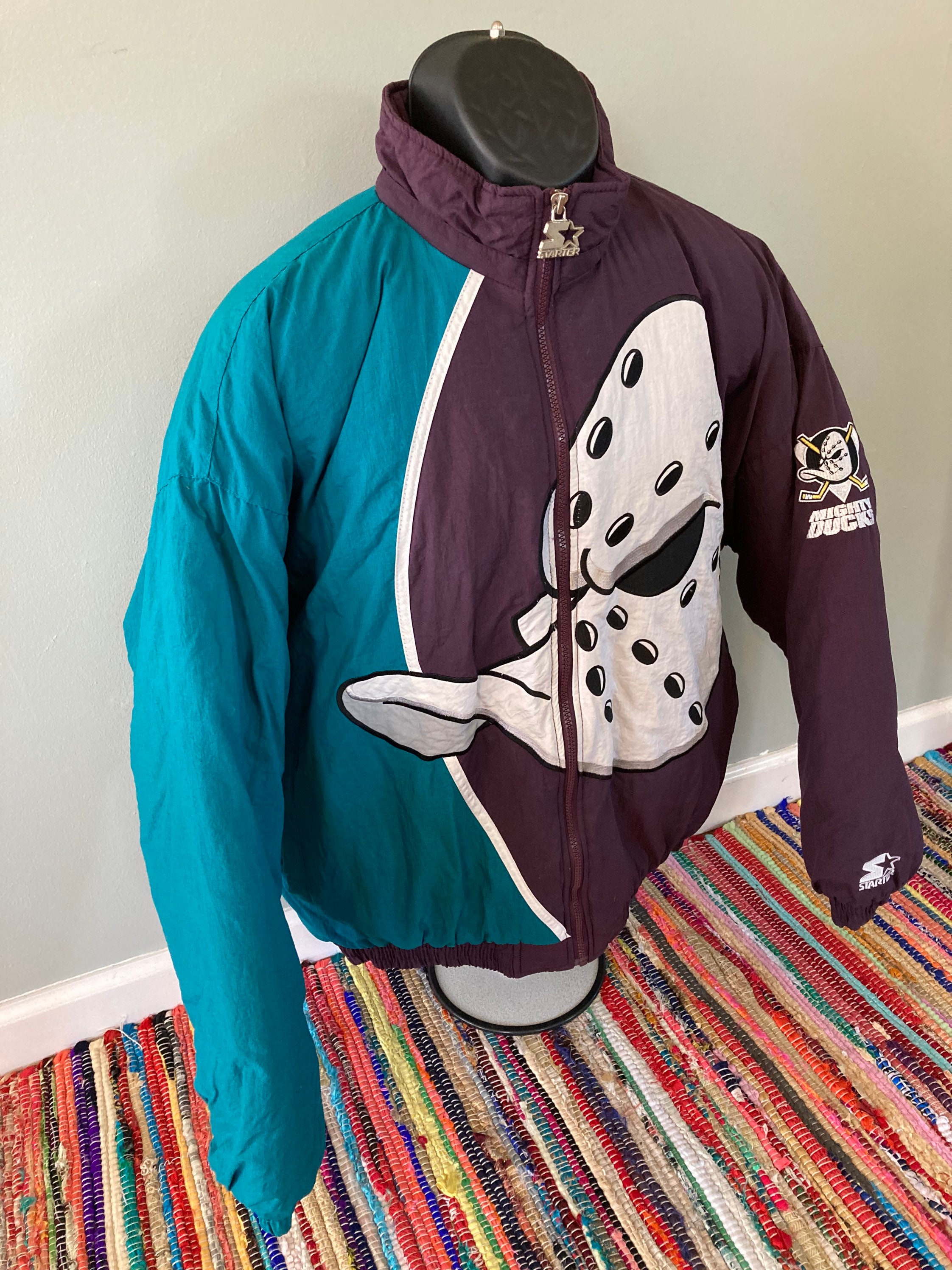 Vintage Mighty Ducks Leather Jacket 90s Anaheim NHL Pro Player 