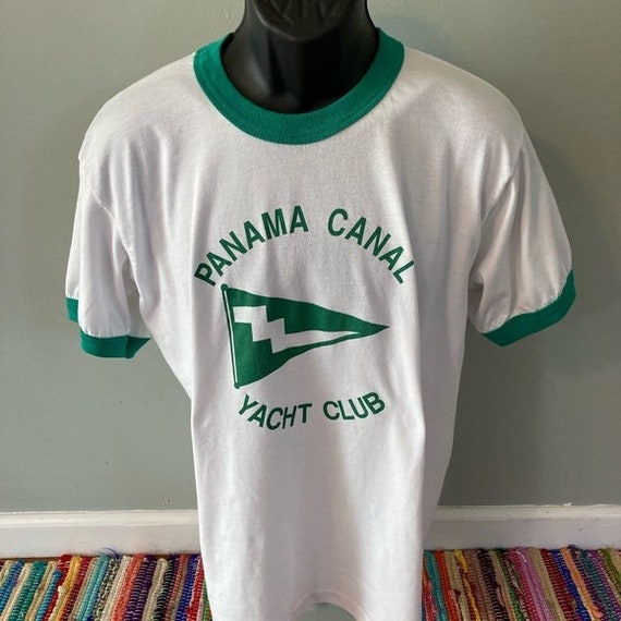 80s Panama Canal Yacht Club Ringer Shirt Vintage Tee Colon Port