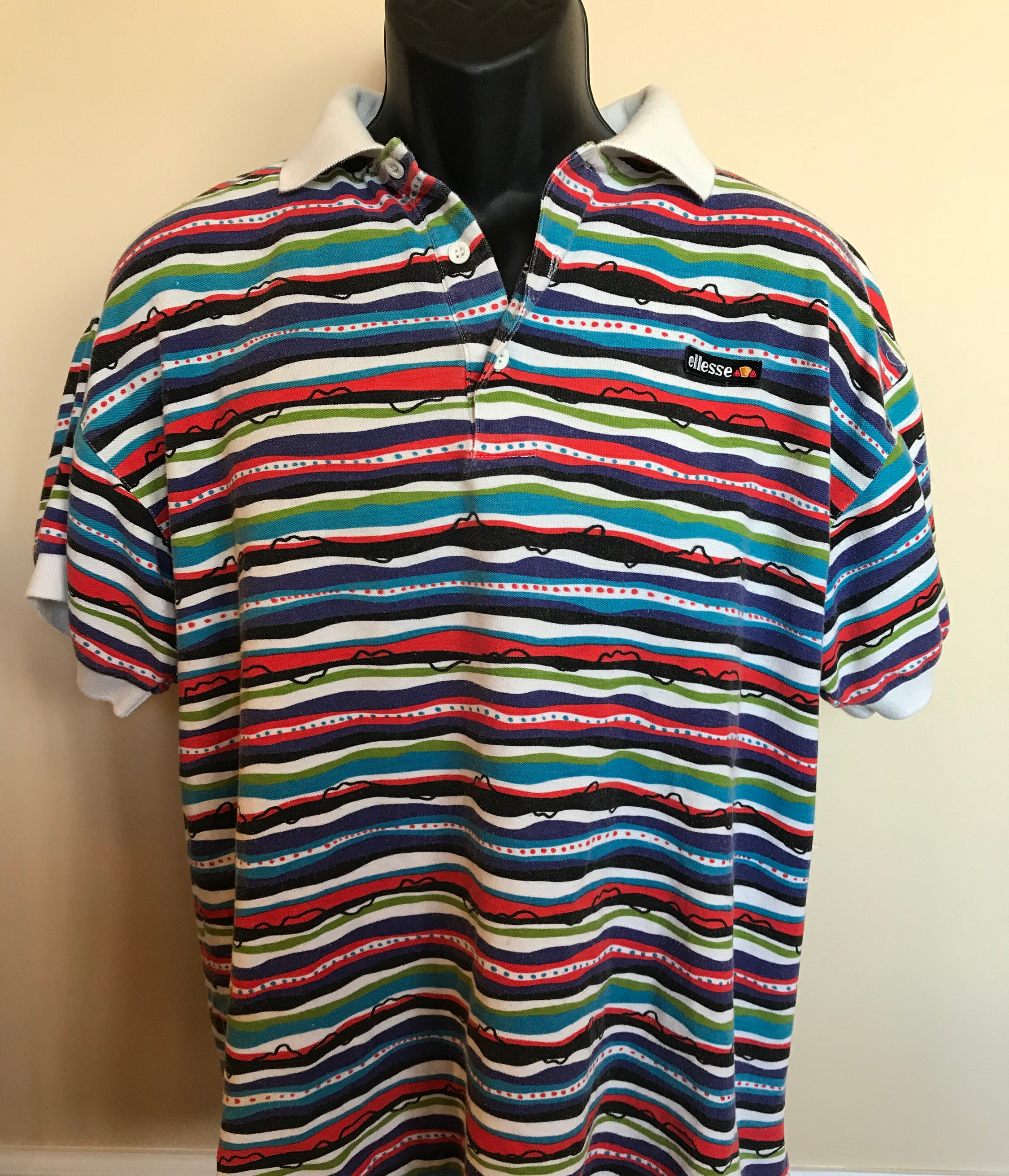 90s Ellesse Stripe Polo Shirt Vintage Rainbow Rugby Tee | Etsy