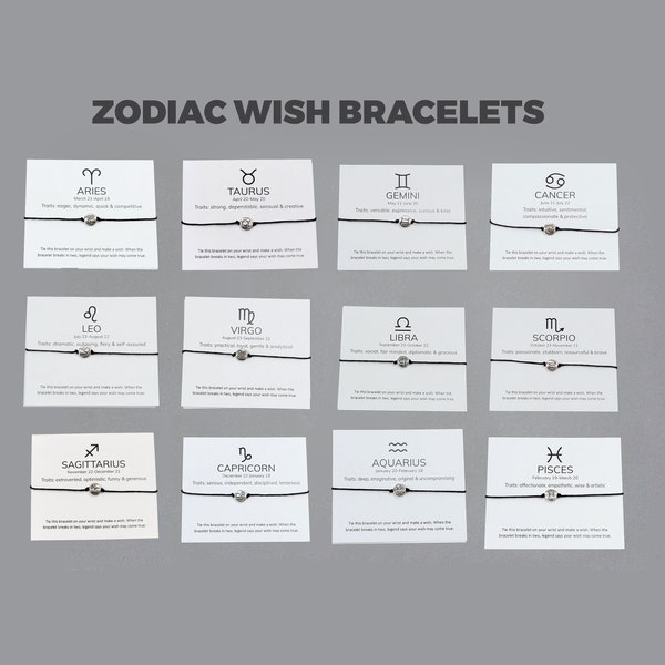 Zodiac Wish Bracelets, Zodiac Bracelet, Tie On Wish Bracelet, Wish Bracelet Party Favor, Tie On Bracelet, Zodiac Signs