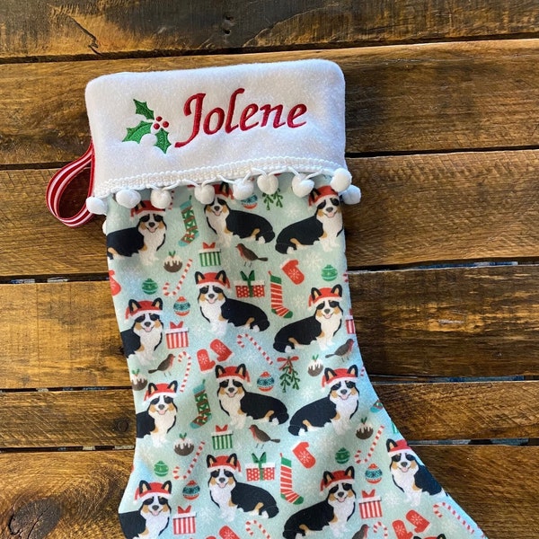 Tricolor Corgi Christmas Stocking / Personalized Stockings / Corgi Gifts / Stockings for Dogs / Corgi Decor / Welsh Corgi / New Puppy Gift