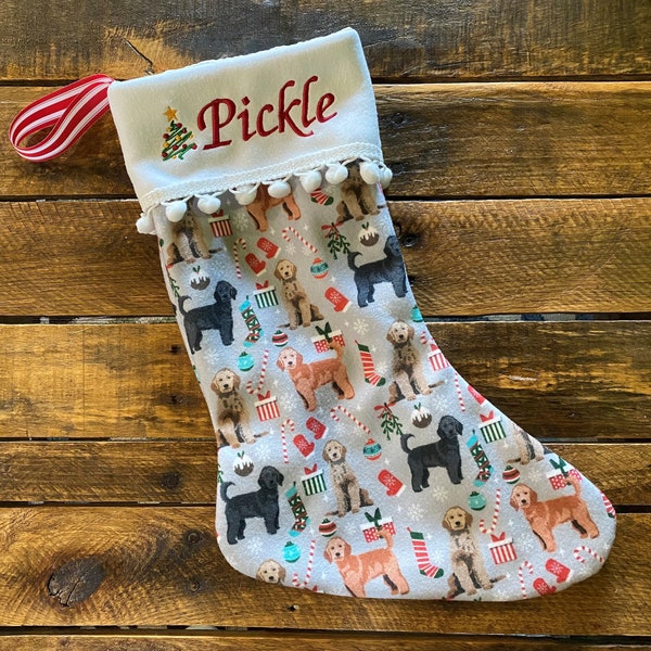 Golden Doodle Christmas Stocking / Personalized Stockings / Doodle Dog Gifts / Stockings for Dogs / Doodle Dog Decor / New Puppy Gift