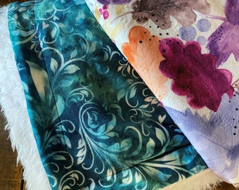 Minky Throw Blanket / Watercolor Floral Throw / Batik Throw / Sofa Blanket / Decorative Throw / Gift for Mom/ Adult Throw Blanket