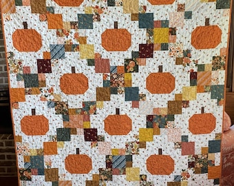 Only One -- Handmade Pumpkin Patchwork Quilt / Fall Home Decor / Pumpkin Decor / Throw Quilt / Autumn Quilt