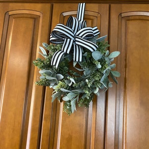 Mini lambs ear wreath for kitchen cabinet, pantry farmhouse wreath, greenery  wreath, wedding decor, everyday wreath, window wreath