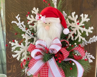 Santa table centerpiece, Christmas island decor, holiday table top, traditional Christmas centerpiece for table, red and white holiday decor