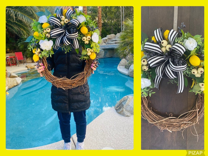 Lemon kitchen wreath, year around wreath, everyday lemon wreath, pantry wreath, lemon decor, minimalist wreath image 10