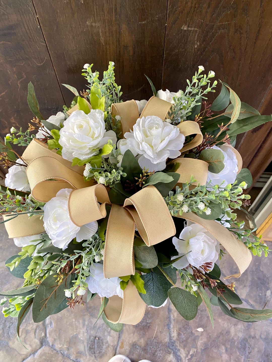 Eucalyptus Farmhouse Centerpiece, White Floral Arrangement, Rustic ...