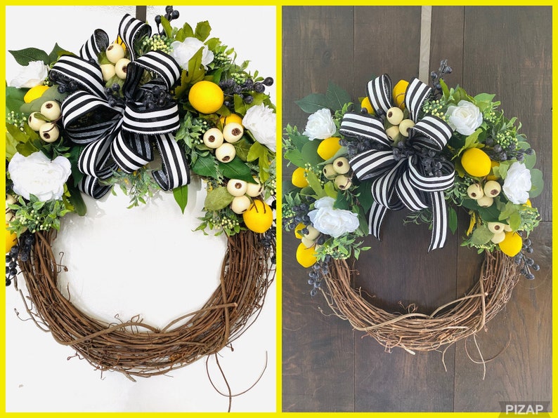 Lemon kitchen wreath, year around wreath, everyday lemon wreath, pantry wreath, lemon decor, minimalist wreath image 8