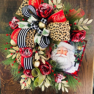 Old fashion Santa wreath, christmas wreath, Santa Claus decor, Christmas decor, Santa Claus Wreath, Country Santa, vintage Christmas decor