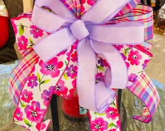 Purple and pink bow for package, bow for wreath, bow for lantern, pink bow, purple bow, summer decor, summer bow