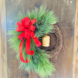 Christmas pine wreath, Christmas wreath, rustic bell wreath, rustic winter decor, winter pine  wreath for door, minimalist wreath