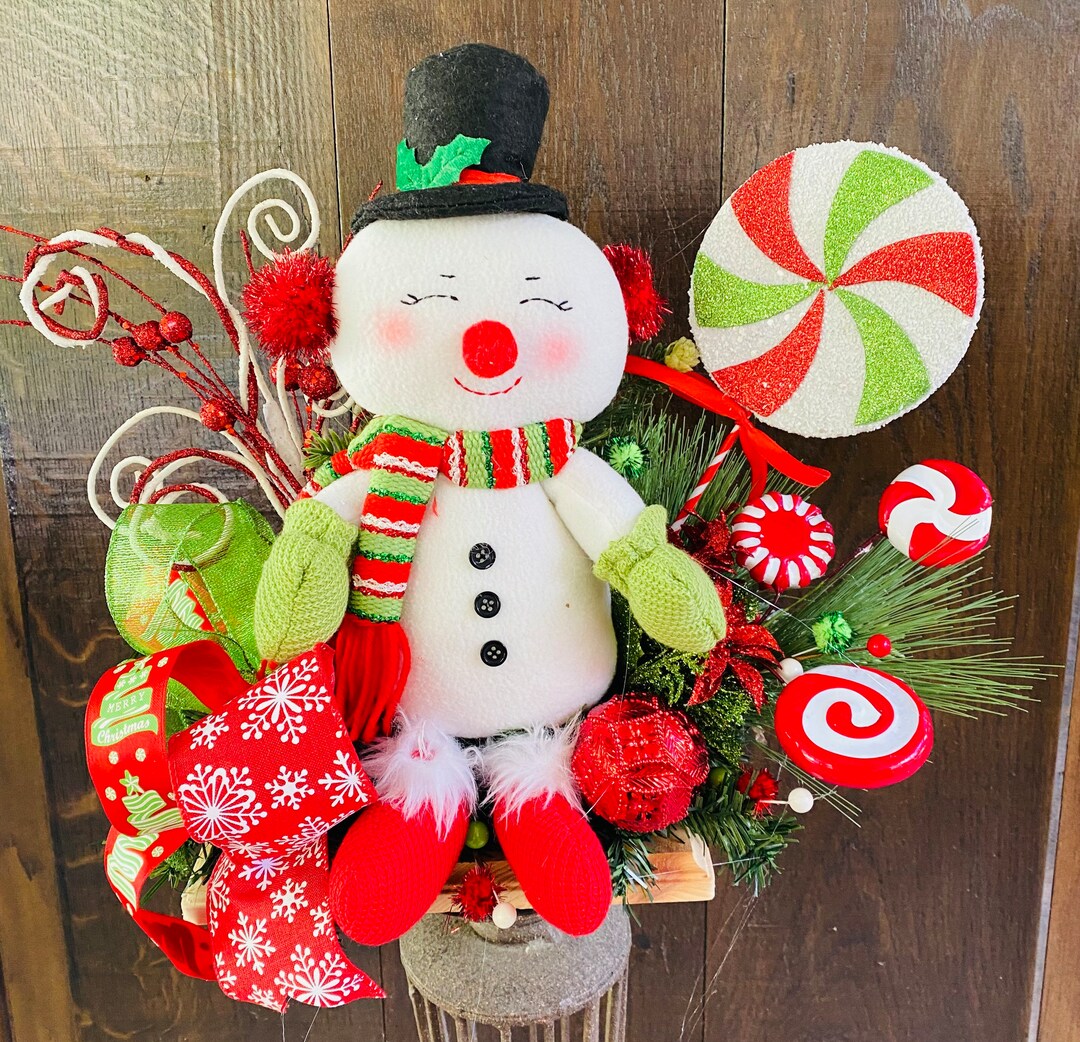Snowman Christmas Centerpiece for Kitchen Island, Snowman Decor for