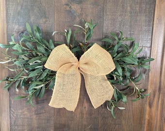 Farmhouse Olive Leaf Swag: Burlap Bow, Year-Round Decor