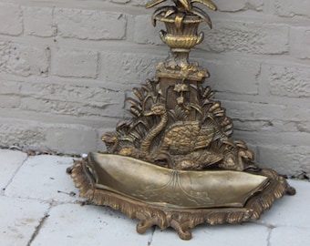 French brass mid century 1960 Swan animal umbrella stand holder