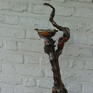 Vintage 1970 artisan made wood vine wine standing ashtray unique piece