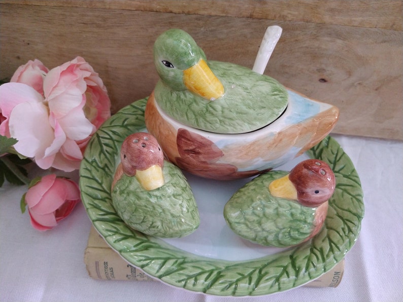 Vintage Duck Salt and Pepper Shakers Mustard Consument Set Etsy
