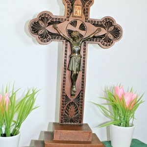 Antico legno frisone olandese scolpito crocifisso croce croce religiosa