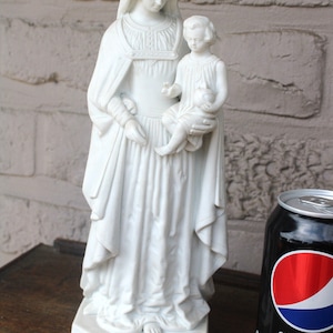 Antique bisque porcelain white madonna child figurine statue