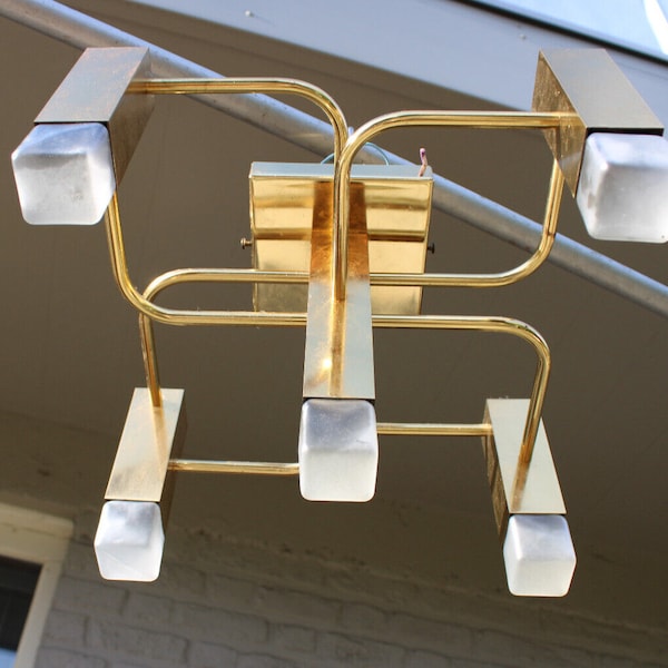 Hollywood regency sciolari for boulanger 5 tube chandelier flush mount lamp