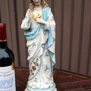 Antique german bisque porcelain sacred heart christ jesus statue