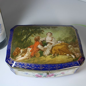 Vintage large porcelain romantic decor porcelain box floral