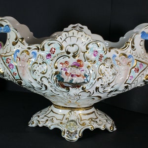 Italian capodimonte porcelain marked centerpiece caryatid cherub putti bowl