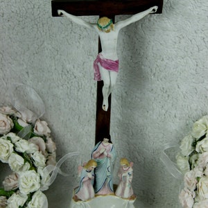 Antique religious vieux paris  porcelain crucifix cross christ angels mary