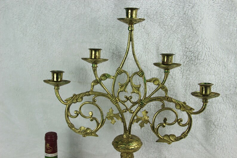 Large Antique Church Altar Neo Gothic Brass Candle Holder Etsy