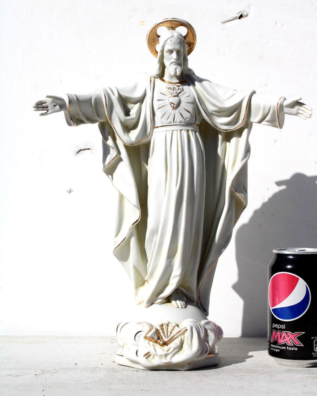 Antique Bisque Porcelain Sacred Heart Christ Statue Figurine Etsy