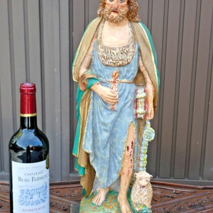 Antique large saint drogo ceramic statue religious